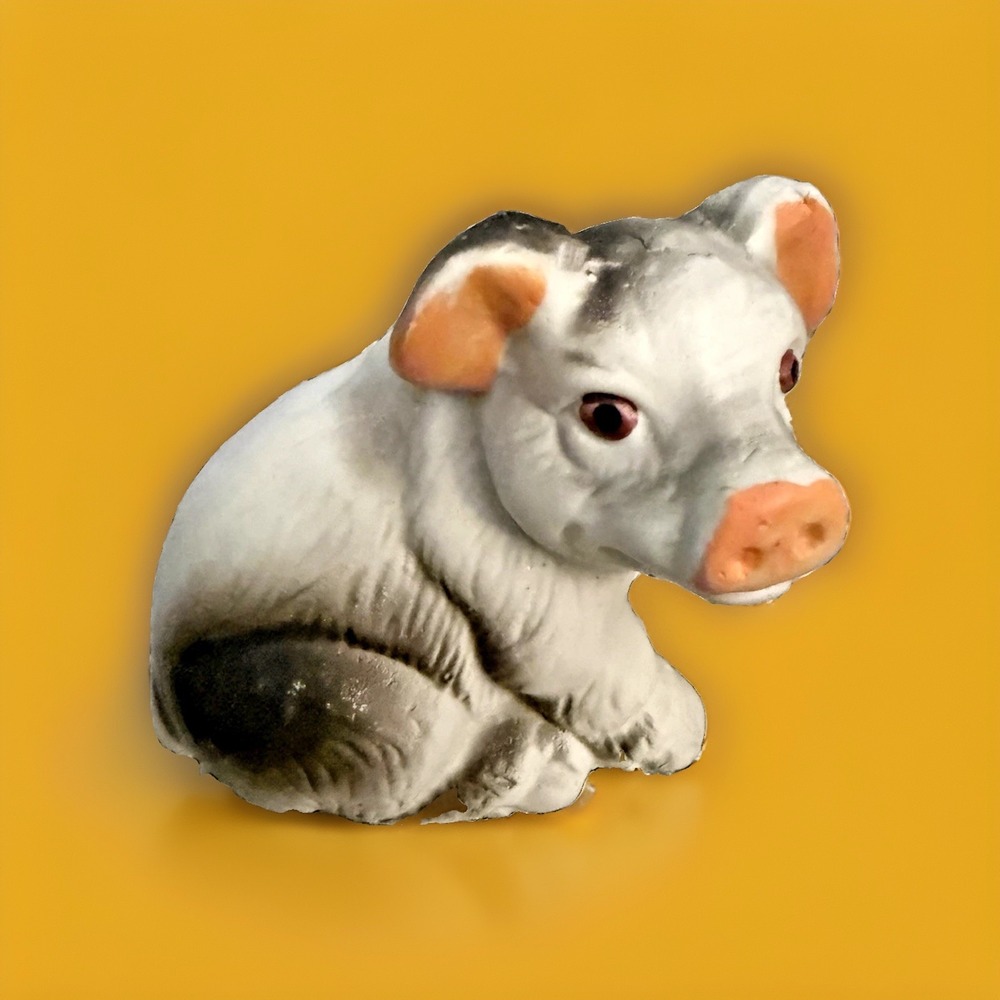 Vintage Miniature Ceramic Pig Figurine Hand Painted Spotted Farm Animal Decor